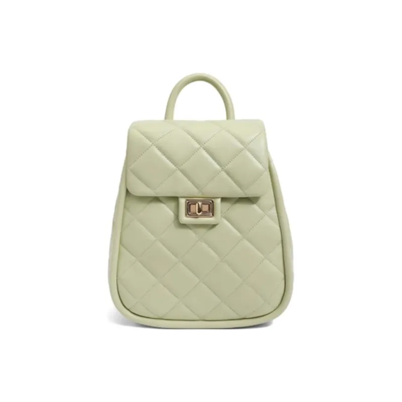 BELLE Artificial Leather Backpack Medium Size Women's Green/Beige-3