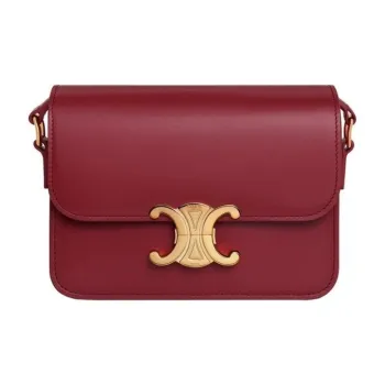 CELINE Triomphe Lambskin Patch Calfskin Shoulder Bag Crossbody Bag Women's Light Burgundy