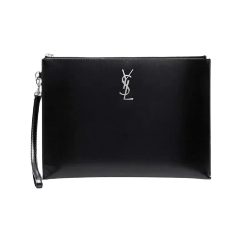 SAINT LAURENT Cow Leather Clutch Men's Black-1