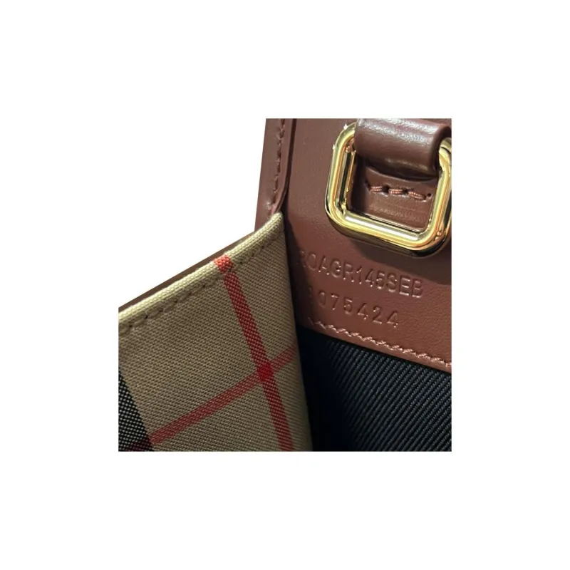 Burberry Canvas With Leather Tote Bag, Shopping Bag, Handbag Women's Beige & Brown-5