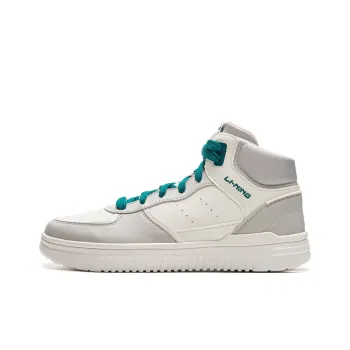 LiNing Qingyun Anti Slip And Wear Resistant Breathable High Top Skateboard Shoes Men's White Gray