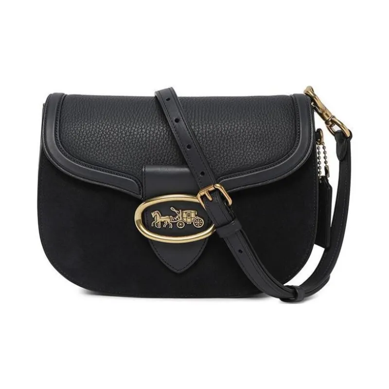 COACH Kat Cow Leather Saddle Bags Shoulder Bags Women's Black-1
