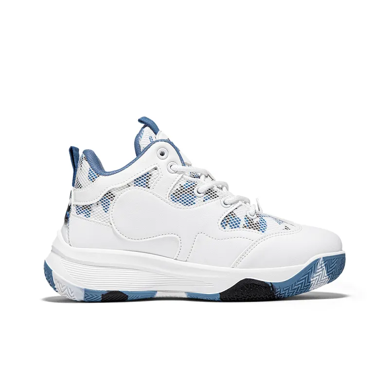 Warrior Coverage Rebound Wear Resistant Lightweight Slip Resistant Mid Top Basketball Shoes Men White Blue Gray-1