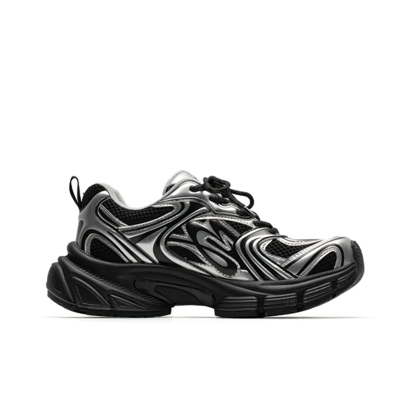 Mule Donkey Lightweight And Breathable Low Top Chunky Sneakers Unisex Extreme Night Black-1