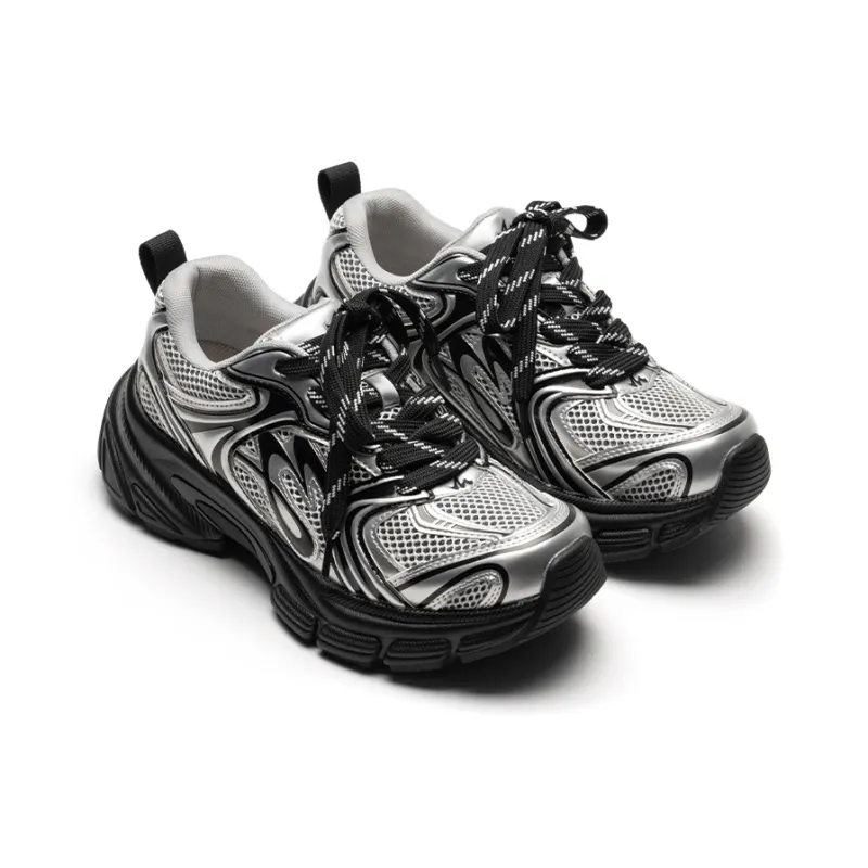 Mule Donkey Height Increasing Breathable Low Top Chunky Sneakers Unisex Liquid Silver-2