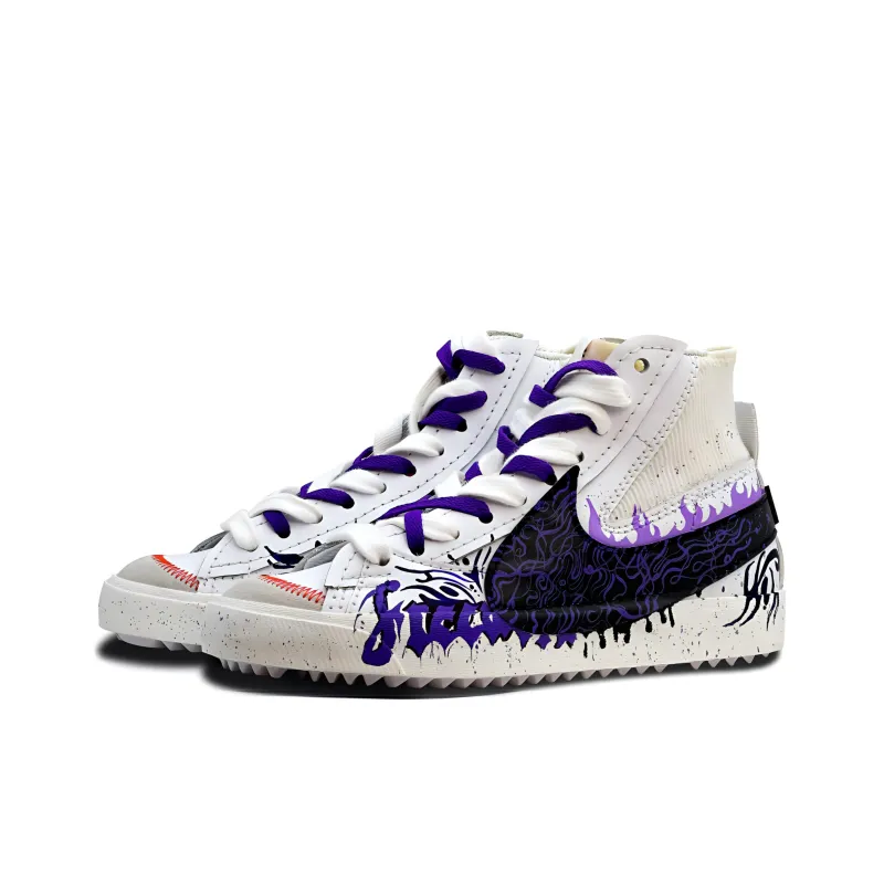 Nike Blazer '77 Jumbo Anti Slip Wear Resistant Mid Top Skateboard Shoes Unisex Black White Purple-2
