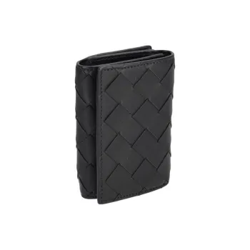 Bottega Veneta Intrecciato Lambskin Wallet Mini Unisex Black