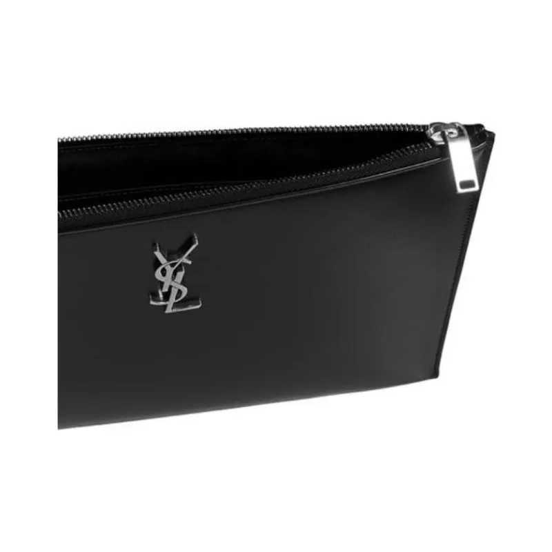SAINT LAURENT Cow Leather Clutch Men's Black-7