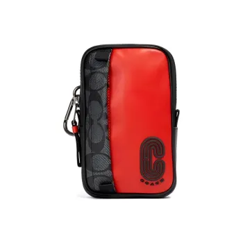 COACH Hybrid Canvas With Leather Wallets Coin Purses Small Size Men's Red & Black