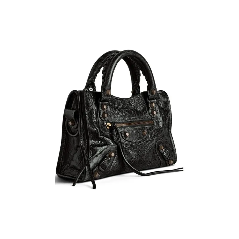 Balenciaga Le City Mini Bag In Black Arena Storico Lambskin Brass Hardware Black-3