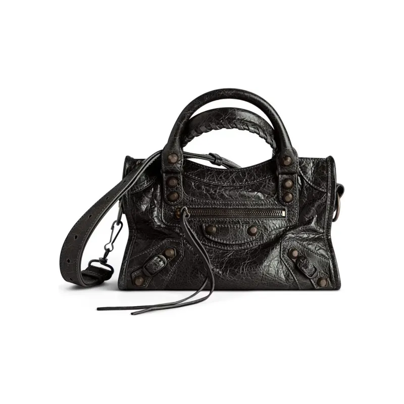 Balenciaga Le City Mini Bag In Black Arena Storico Lambskin Brass Hardware Black-2
