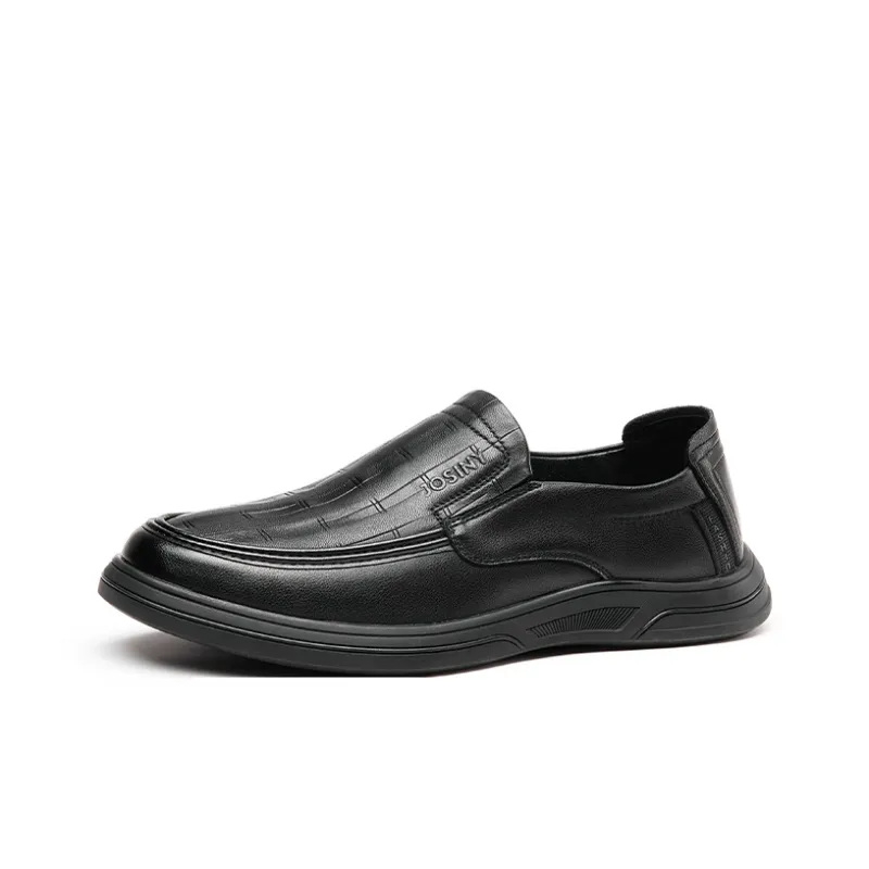 JOSINY Low Top, Everyday Commute Casual Leather Shoes Men Black-1