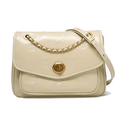 Simedin Split Cow Leather Shoulder Bag Women's Ecru/Deep Black-1