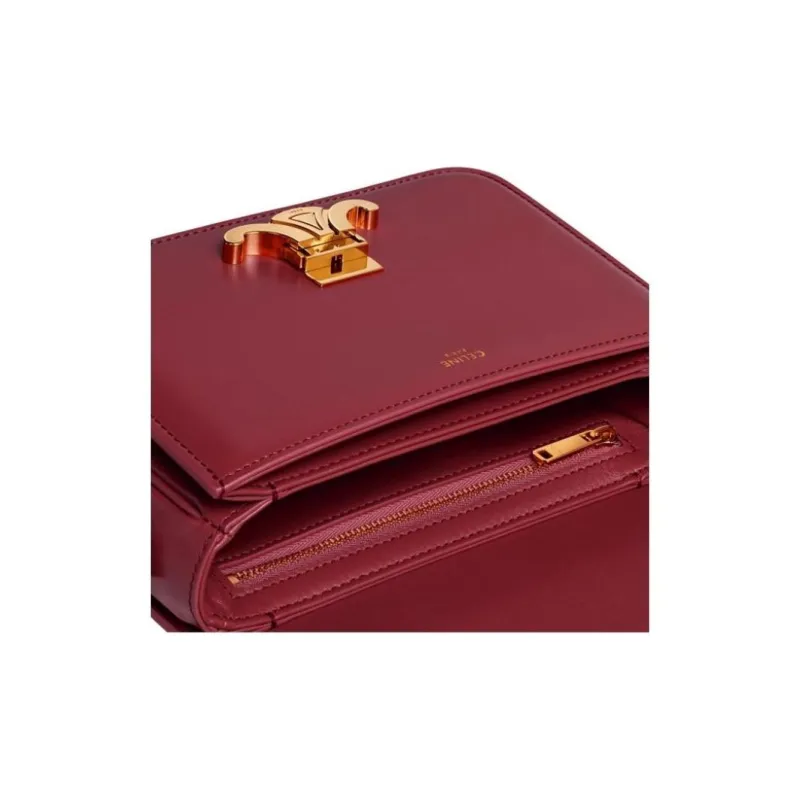 CELINE Triomphe Lambskin Patch Calfskin Shoulder Bag Crossbody Bag Women's Light Burgundy-3