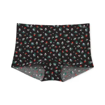 Victoria's Secret PINK No-Show Boyshort Panty / Pure Black F P Underpants Women's 1 Pack Black Floral