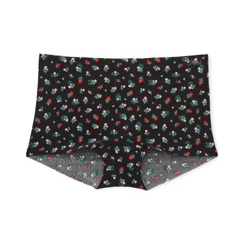 Victoria's Secret PINK No-Show Boyshort Panty / Pure Black F P Underpants Women's 1 Pack Black Floral