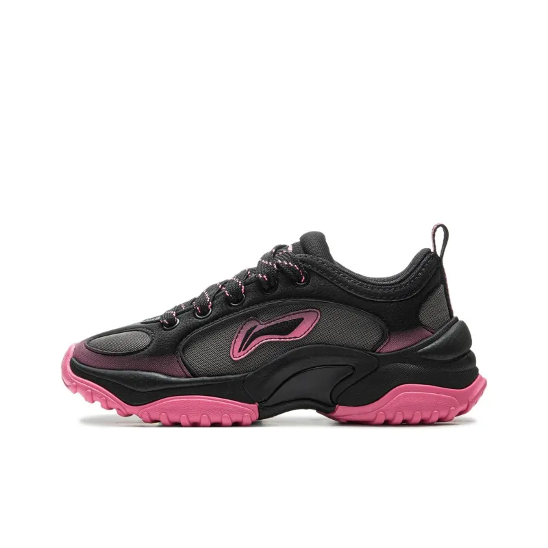 LiNing Cushioning, Abrasion Resistant, Height Increasing Low Top Casual Shoes Women's Black Pink-0