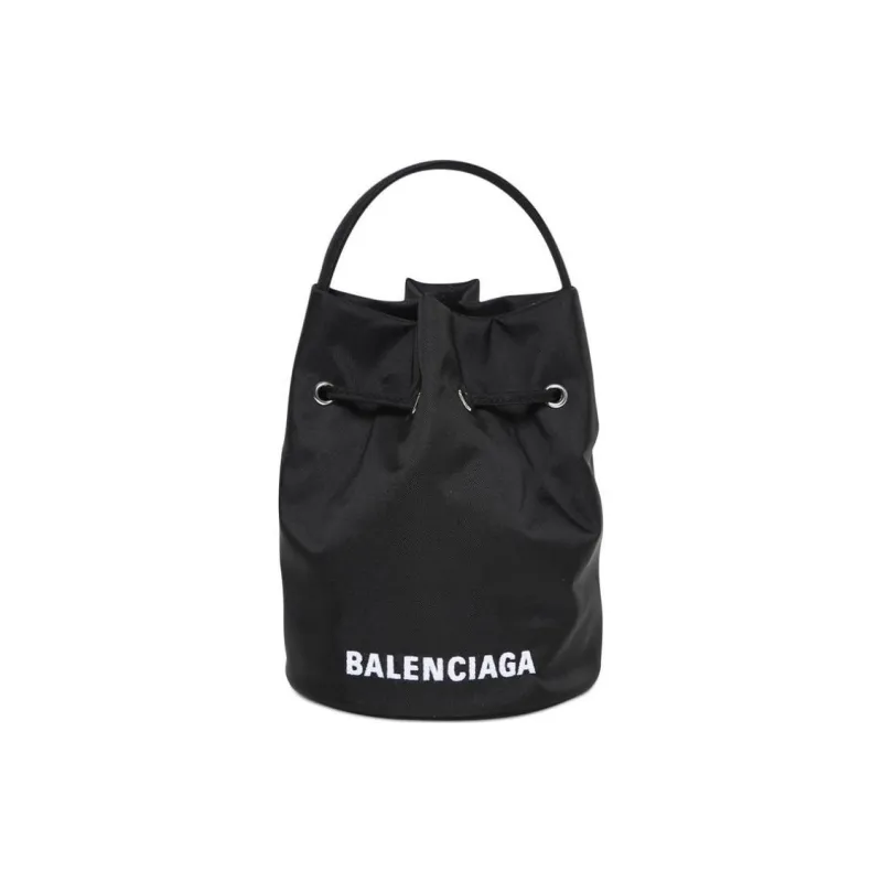 Balenciaga Wheel Shell Drawstring Bucket Bag Xs Black/White-1