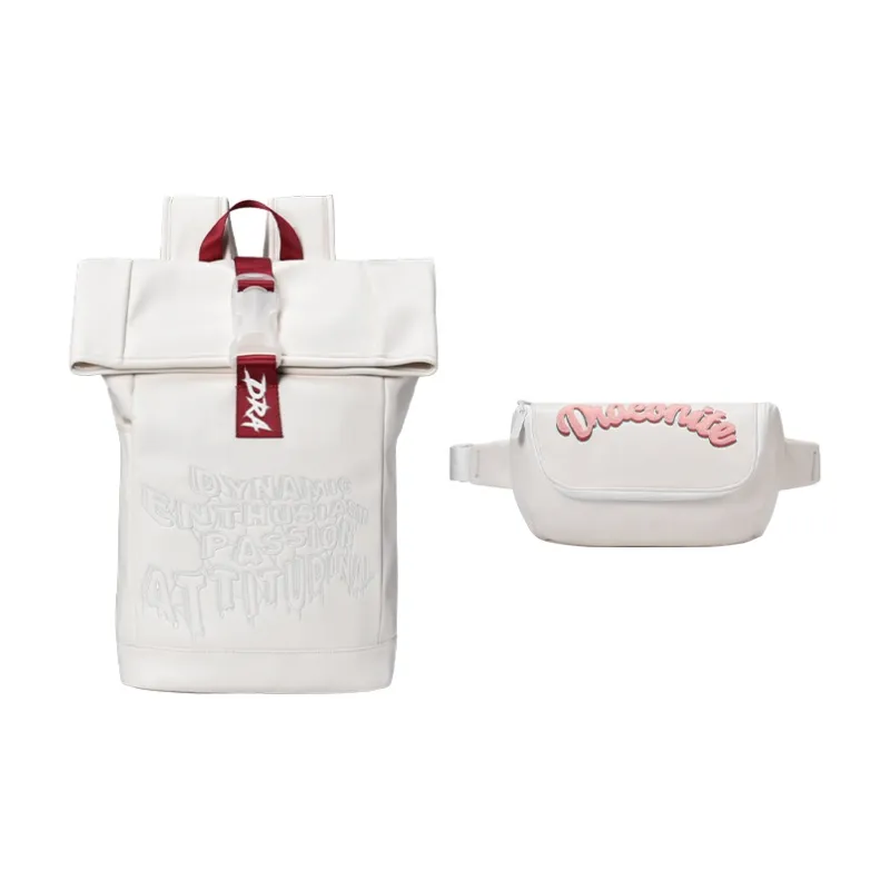 DRACONITE PU Student Backpack Regular Unisex White Red Color Blocking-21