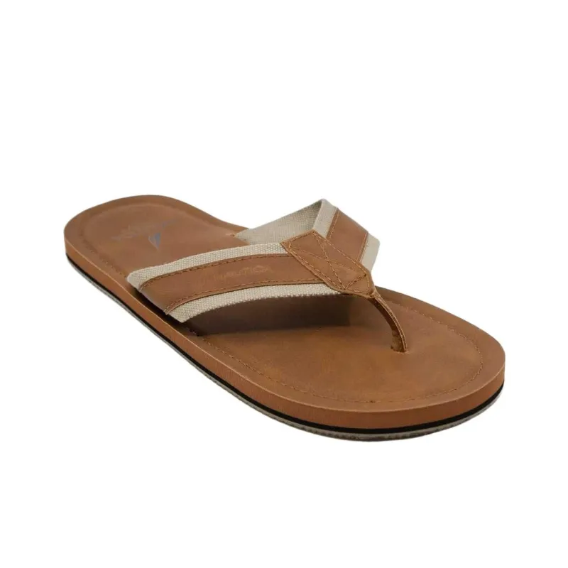 NAUTICA Odor-Resistant Antibacterial Flip Flops Unisex Military Brown-2