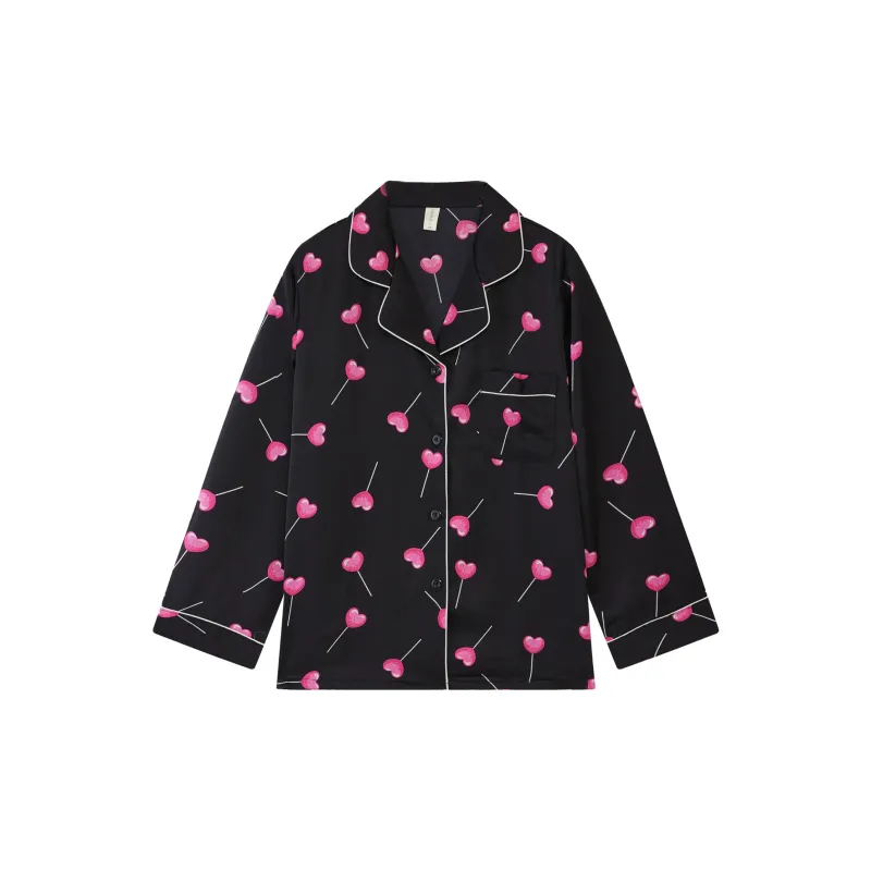 Kosrood Pajama Set Women's Black Riddle Peach Kernel-1