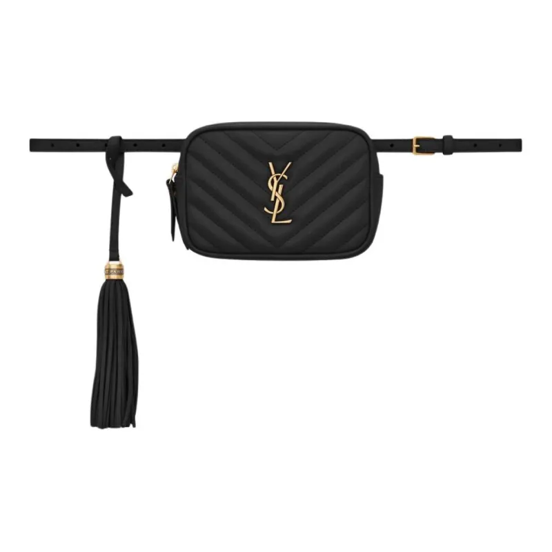 SAINT LAURENT LOU Quilted Leather Patchwork Cow Leather Camera Bag Fanny Pack Women's Black-1