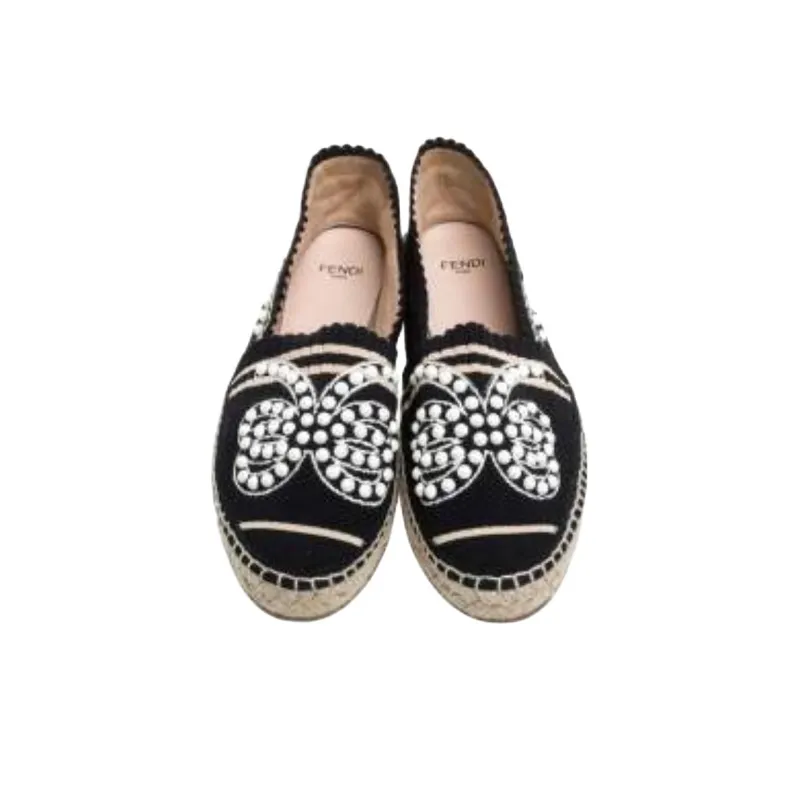 FENDI Casual Single Shoes Women's Black White-4