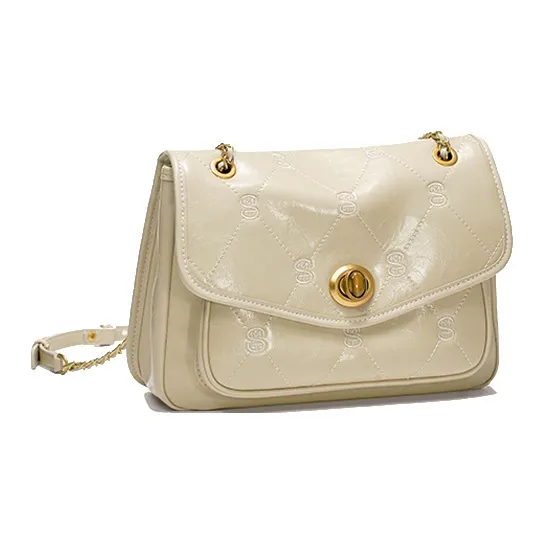 Simedin Split Cow Leather Shoulder Bag Women's Ecru/Deep Black-3