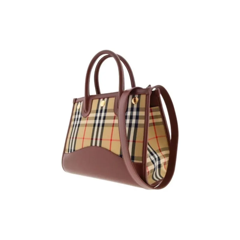 Burberry Canvas With Leather Tote Bag, Shopping Bag, Handbag Women's Beige & Brown-3