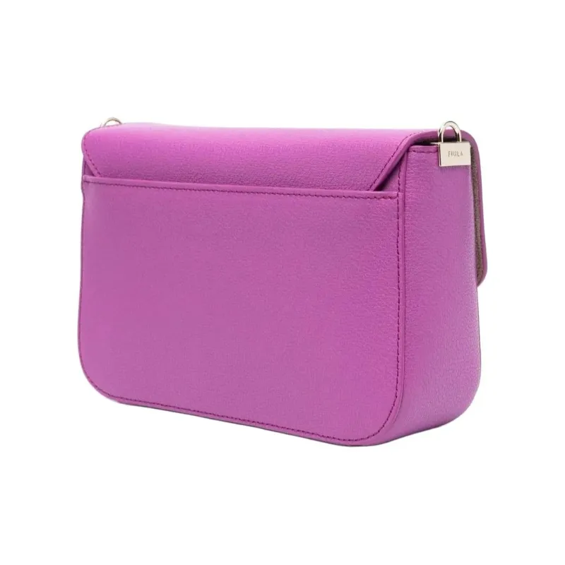 Furla Metropolis Collection Textured Calfskin Shoulder Bag, Crossbody Bag Small Size Women's Violet-2