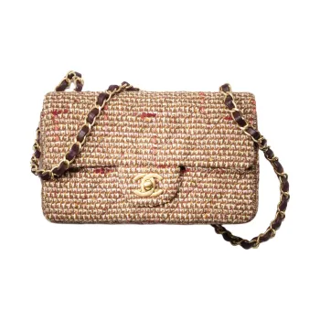 CHANEL Classic Flap CF Cotton Wool Twill Velvet Mouth Cover Bag Crossbody Bag Mini Women's Brown/Multicolor