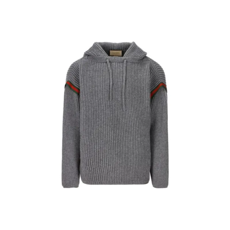 GUCCI Web Striped Drawstring Knit Hoodie-1