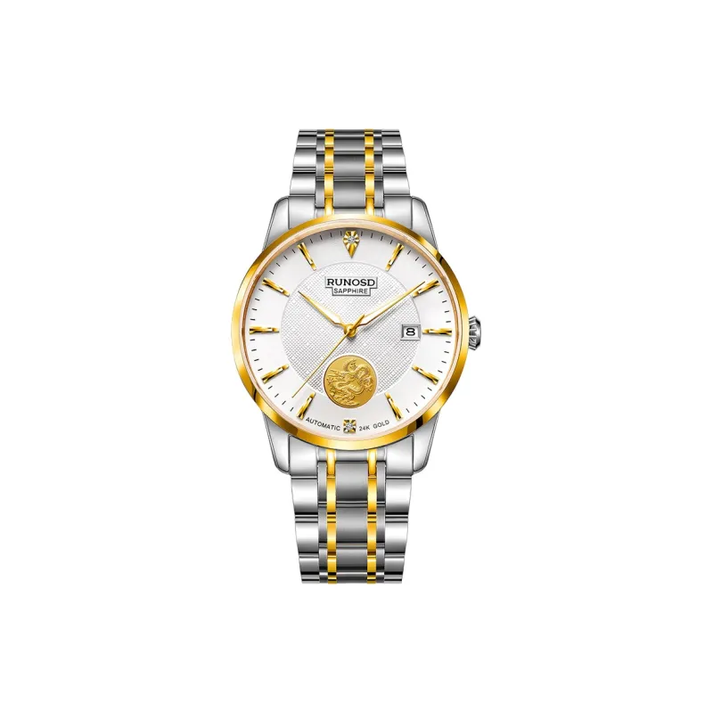 RUNOSD Mechanical Movement Stainless Steel Watchband Watch Men's Watches White Dial-0