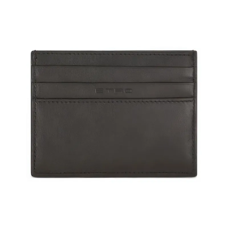 ETRO Pegaso Calfskin Card Holder Card Holder Men's Black-1