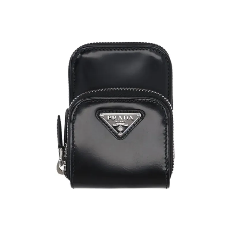 PRADA Shiny Cow Leather Shoulder Bag Crossbody Bag Mini Unisex Black-3