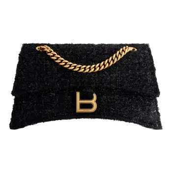 Balenciaga CRUSH Shiny Tweed Handbag Shoulder Bag Women's Black