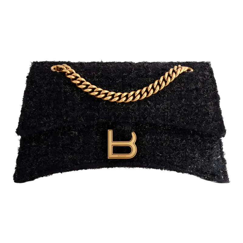 Balenciaga CRUSH Shiny Tweed Handbag Shoulder Bag Women's Black-0