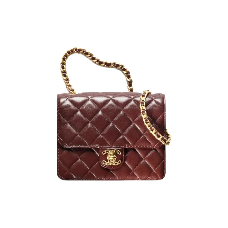 CHANEL Sheepskin Flap Bag, Shoulder Bag, Crossbody Bag Mini Women's Burgundy-0
