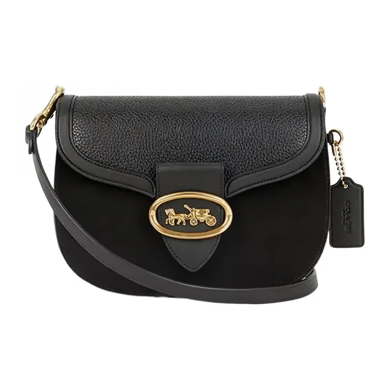COACH Kat Cow Leather Saddle Bags Shoulder Bags Women's Black-0