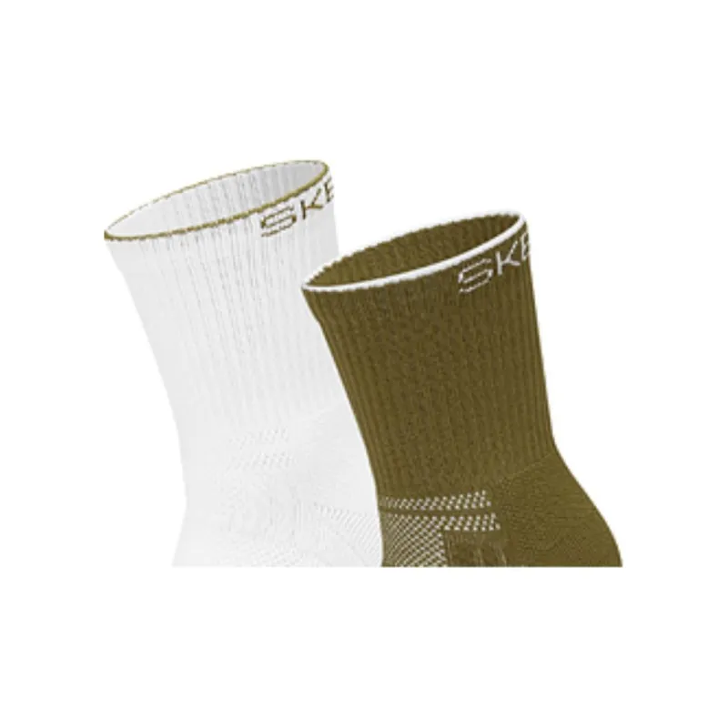 Skechers Mid Calf Socks Unisex 2 Pack White/Moss Green-2