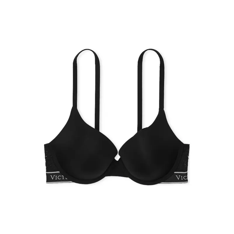 Victoria's Secret Push-Up Perfect Shape Ribbed Cotton Bra/Black Bra Women's Black-0