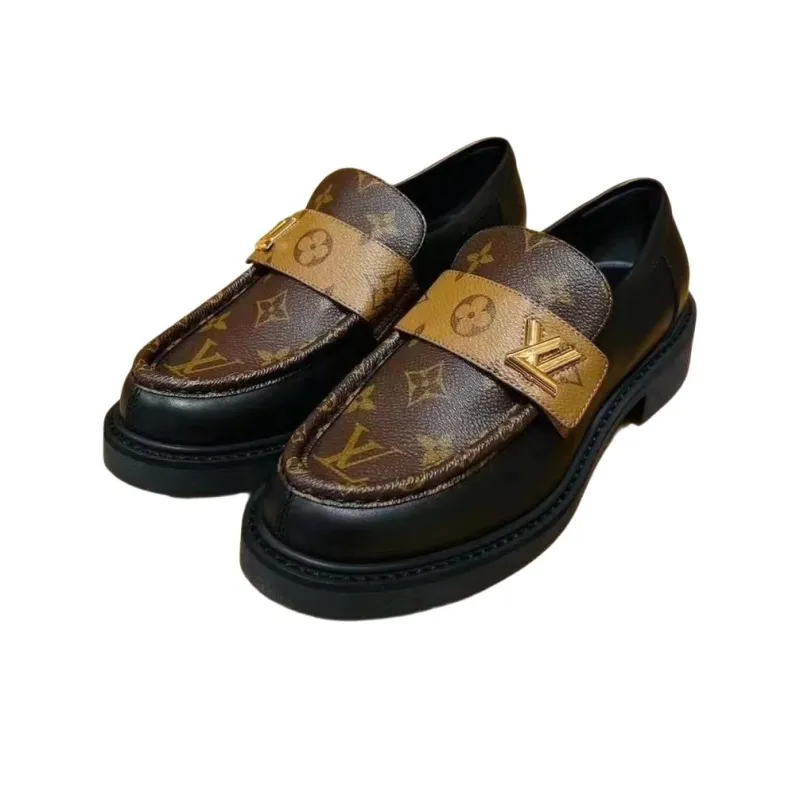 LOUIS VUITTON Academy Loafers Women's Black Brown-2