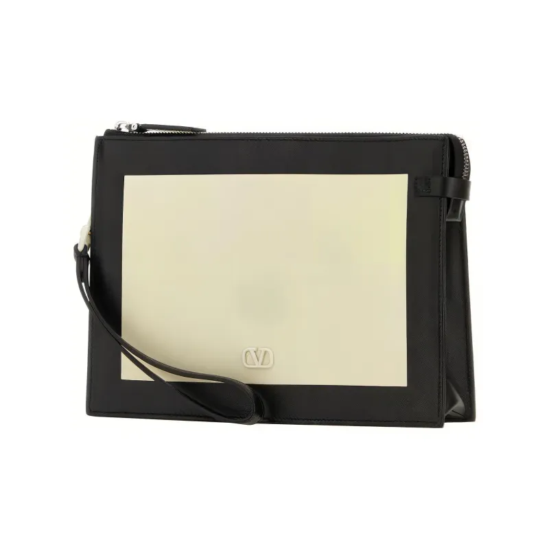 Valentino Leather Clutch Men's Beige/Black-1