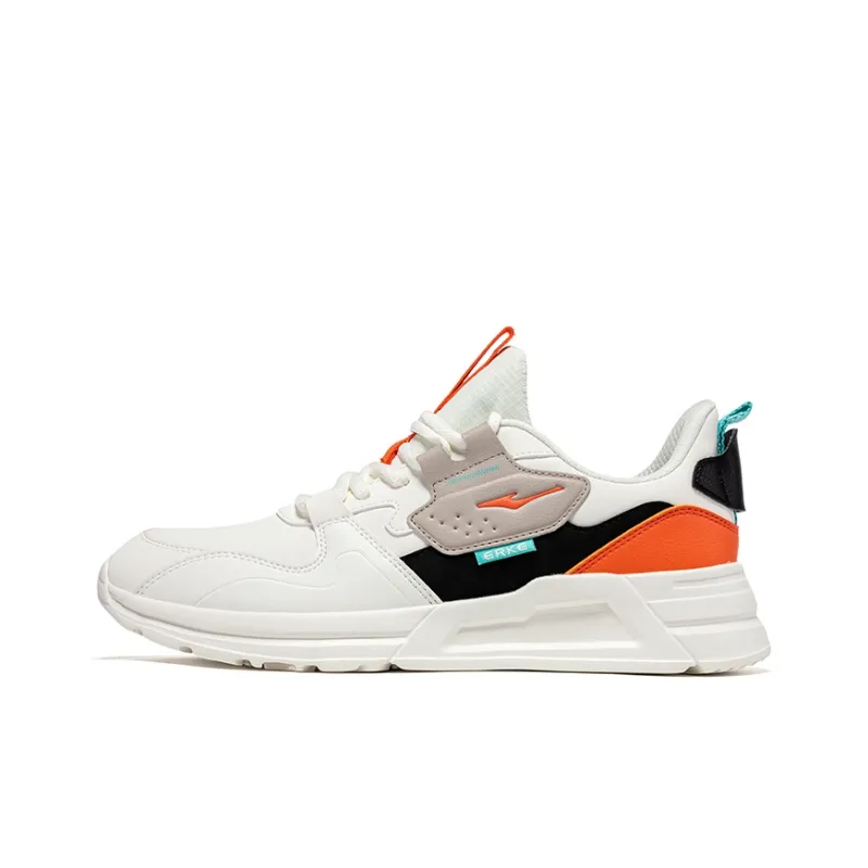 Erke Cushioning Lightweight Low Top Casual Shoes Men White Black Orange-0