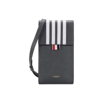 THOM BROWNE· Leather Cell Phone Pouch Shoulder Bag Men's Dark Gray White