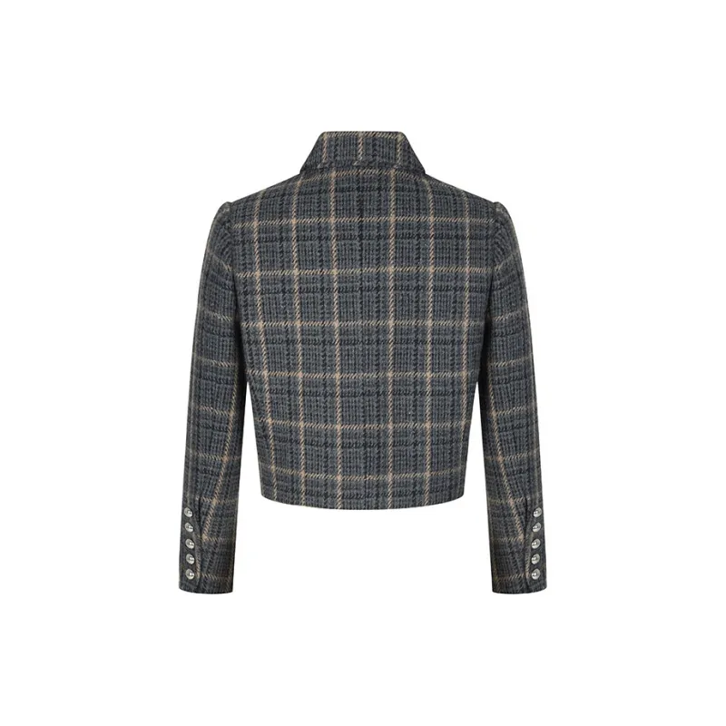 HERLIAN Cropped Coat Women's Gray Plaid-1