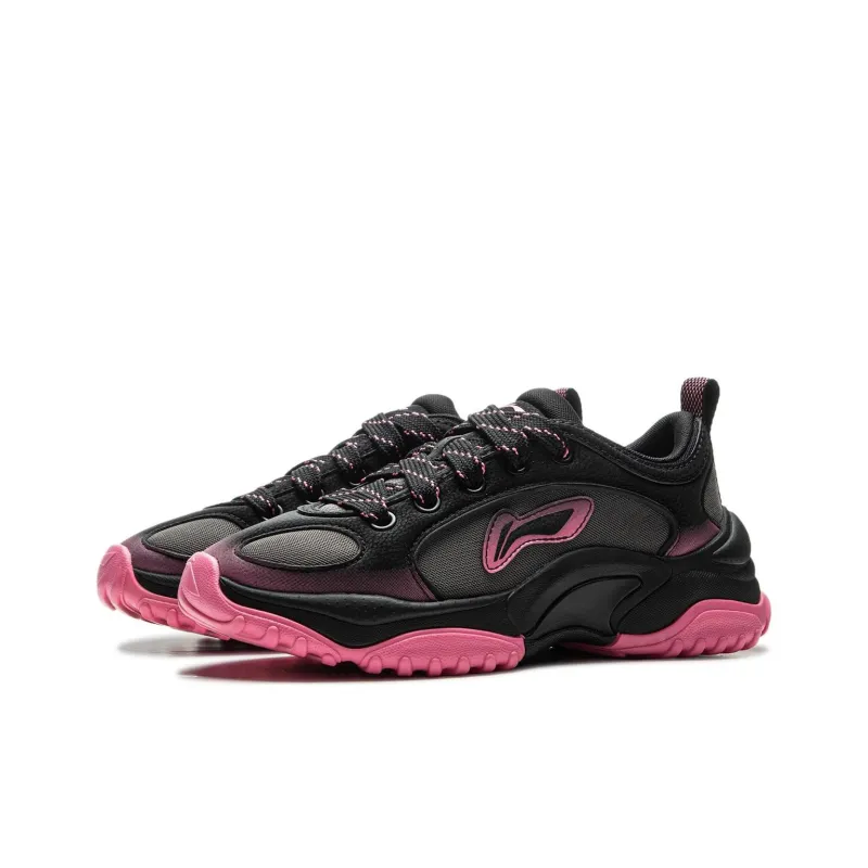 LiNing Cushioning, Abrasion Resistant, Height Increasing Low Top Casual Shoes Women's Black Pink-2