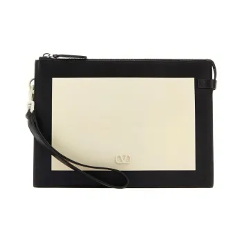 Valentino Leather Clutch Men's Beige/Black