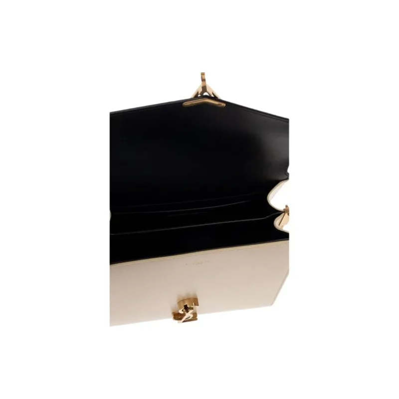 SAINT LAURENT CASSANDRA Calfskin Portable Crossbody Bag, Shoulder Bag Medium Size Women's Black/Ecru-10