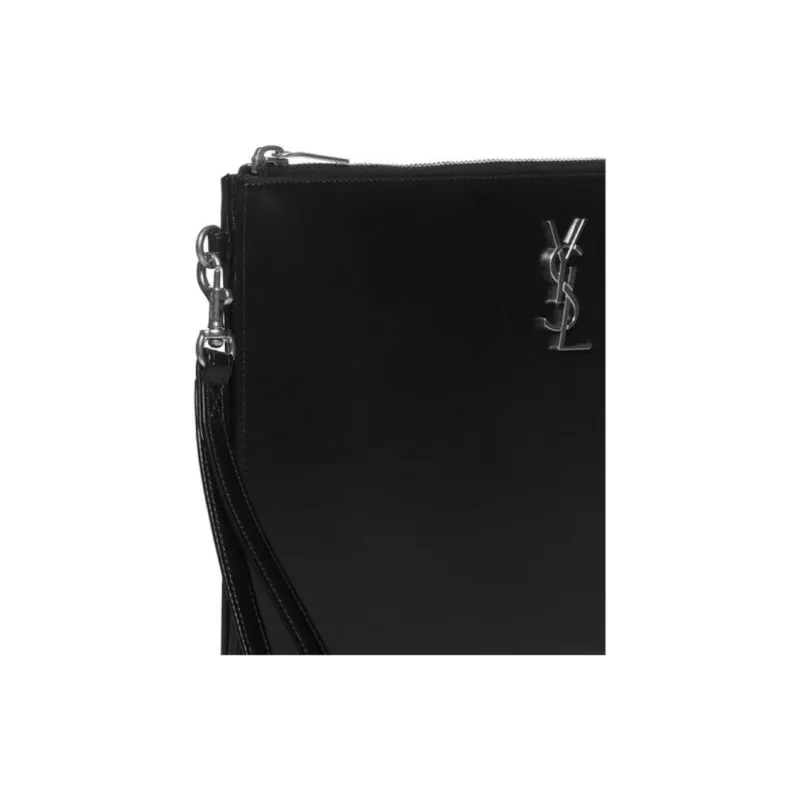 SAINT LAURENT Cow Leather Clutch Men's Black-8
